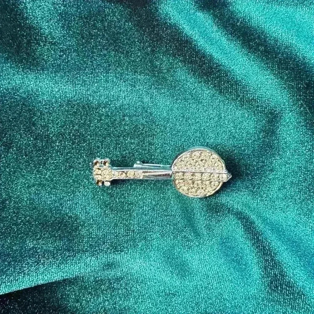 Silver Rhinestone Banjo Pin